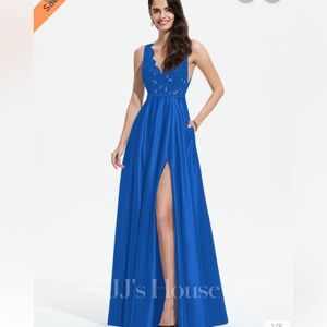 Royal Blue Maternity Friendly Satib Evening Gown